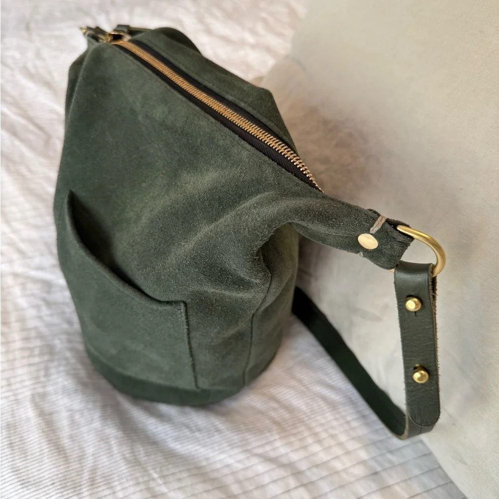 Clare V Suede Petite Jean Bucket Bag in Loden Green - Picture 4 of 13